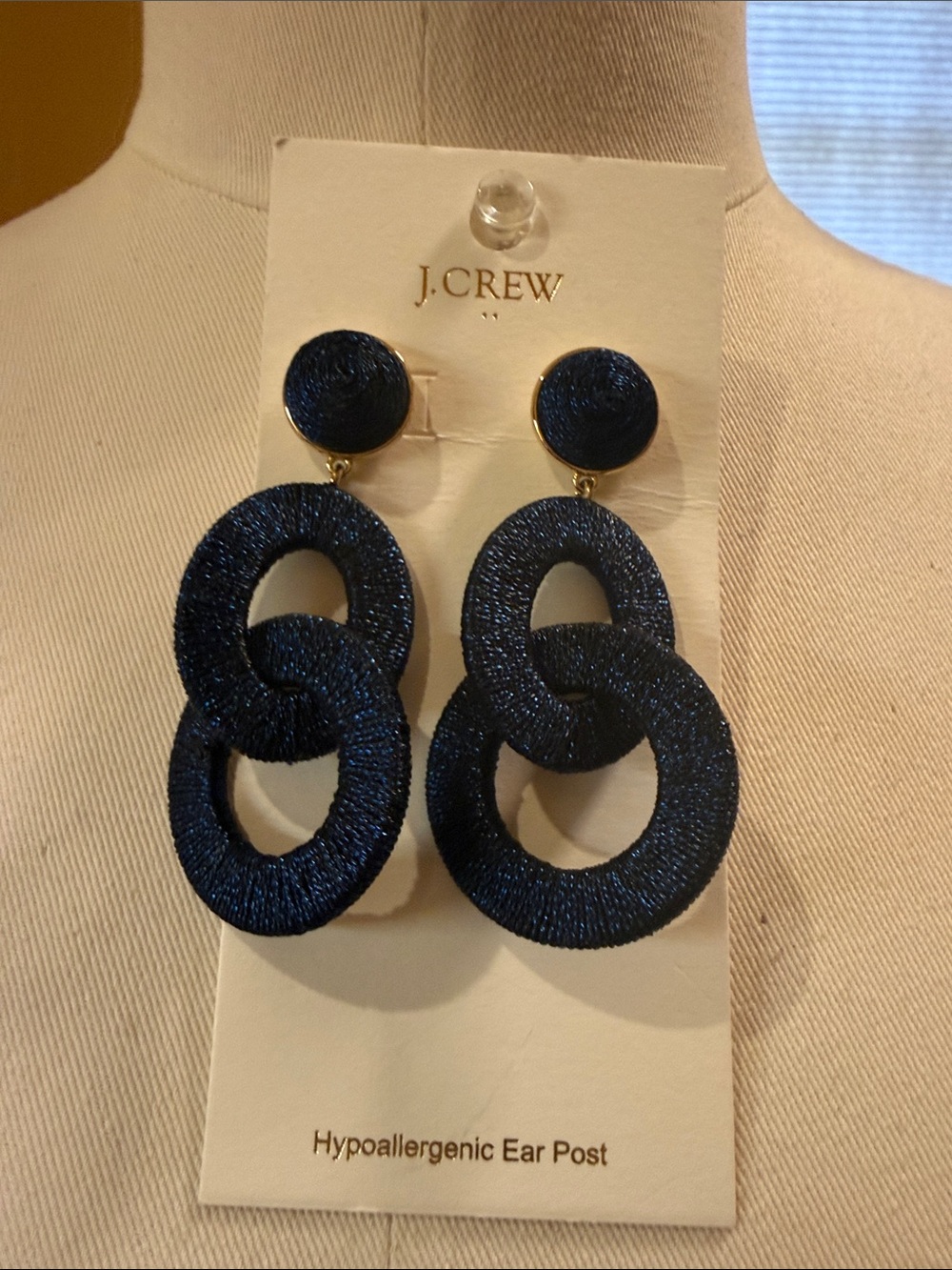 J. Crew Factory Navy Linked Triple Hoop Drop Earrings